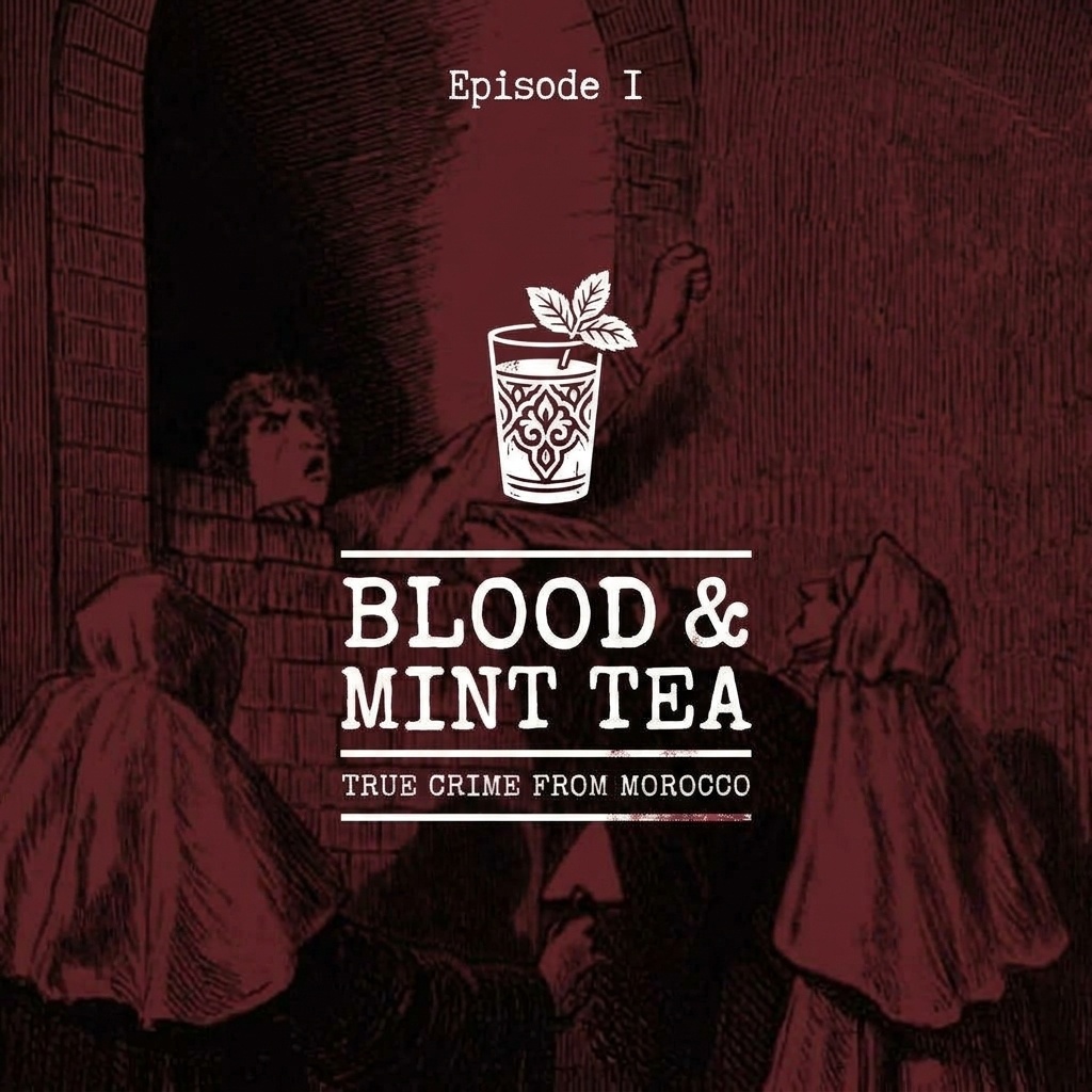 Blood & Mint Tea episode 1 cover art — veiled women in a dark Marrakesh alley, for the 1906 Mesfewi serial killer case